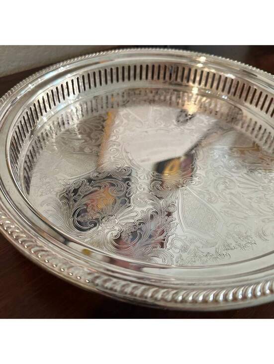 Other - Vintage Silver Gifts A-1 Silverplate 12" Footed Gallery Tray Pierced Engraved